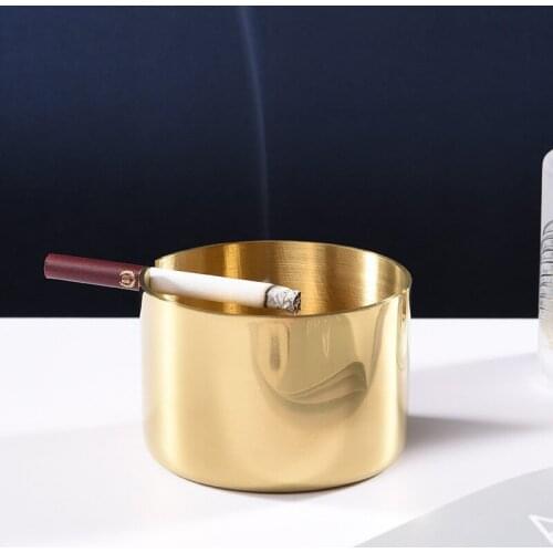 PEANDIM Round Ash Tray Stainless Steel High Temperature Resistant Ashtray Home Desktop Ash Holder Smoking Accessories cenicero