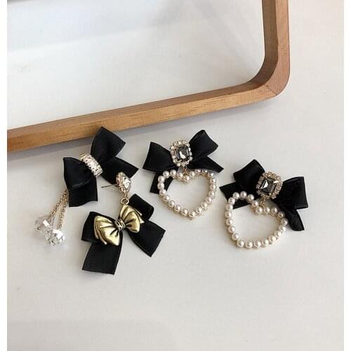 Love Heart Stud Earrings Simulated Pearls Velvet Bow Earring Romantic Stud Earrings Fashion Jewelry