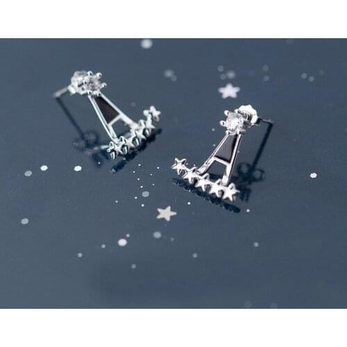 MloveAcc New 925 Sterling Silver Korean Classic Cute Delicate Shiny Stars Stud Earrings for Women