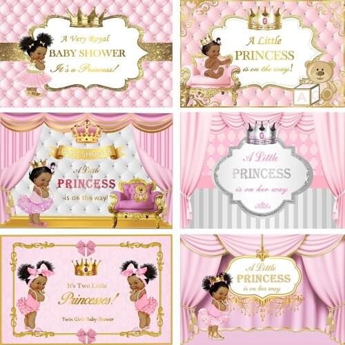 Mocsicka Royal Princess Baby Shower Backdrop Kid Girl Birthday Party Background Banner Photo Studio Customize Pink Curtain Crown