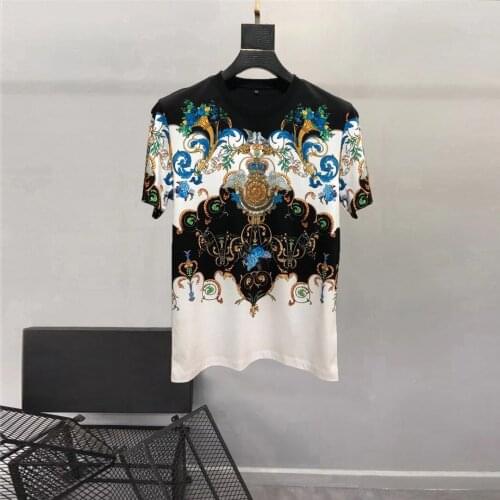 Europe Style Mens High quality diamonds casual T-shirts Hot fashion retro print Tee Tops B045