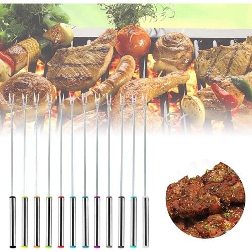 Stainless Steel Fondue Forks, 9.5'' Color Coding Cheese Fondue Forks with Heat Resistant Handle, Barbecue Skewers Marshmallow
