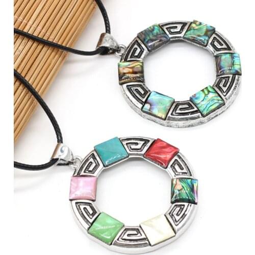 New Style Natural Shell Necklace Round Pendant Leather Cord 2MM Charms For Elegant Women Love Romantic Gift