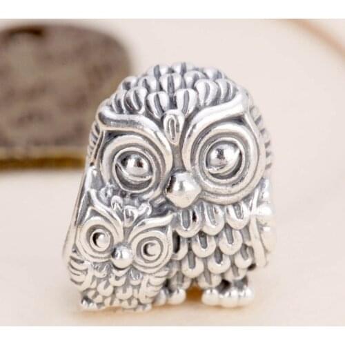 Original A Cute Parent Owl And Its Owlet Beads Fit 925 Sterling Silver Bead Charm Women Bracelet Bangle DIY Jewelry