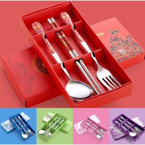 Chopsticks Spoon Fork 3Pcs/Set with Case for Outdoor Travel Stainless Steel Picnic Camping Cutlery Kitchen Accessories Nice Gift