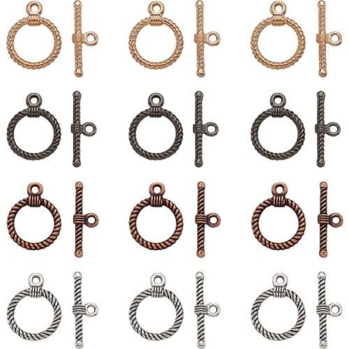 PandaHall 20set Tibetan Style Alloy Toggle Clasps Jewelry Making Findings Clasps Mixed Color 5set/color, 20set/bag