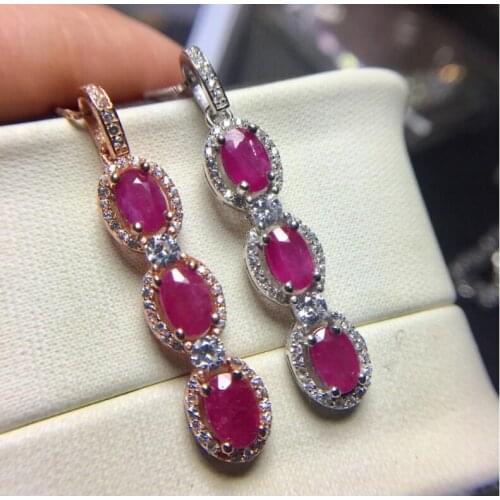 Ruby necklace pendant 4*6mm 3pcs gems Origin and natural ruby 925 sterling silver For men or women jewelry