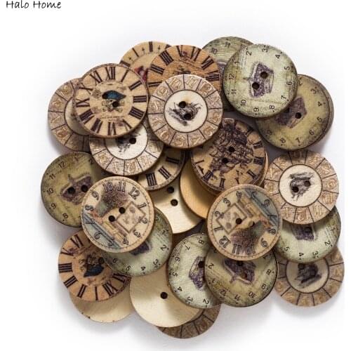 50pcs Clock theme Wood Buttons for Handwork Sewing Scrapbook Clothing Crafts Accessories Gift Card Handmade Decoration 20/25mm