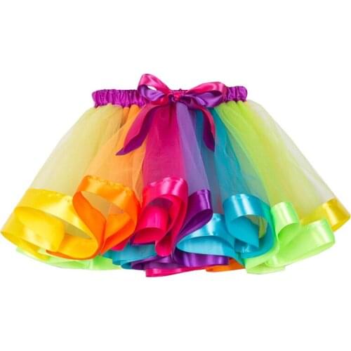 Baby Girls Rainbow Tutu Skirt Lace Skirts with lining Princess Mini Pettiskirt Party Dance Tulle Skirts Children Clothing YWC04