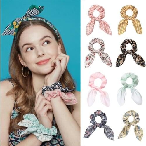 New Chiffon Bowknot Silk Hair Scrunchies for Women Cute Pearl Ponytail Holder Hair Rope Rubber Bands Hair Accessories