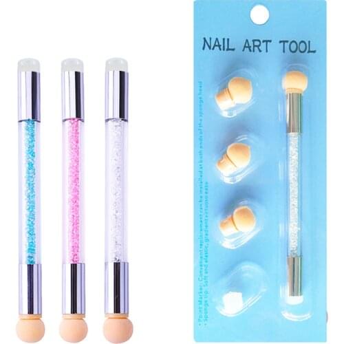 Sponge Silicone Stamper Heads Nail Art Gradient Brush Pen Painting Dotting Double End Tips DIY Rhinestone Handle Manicure Tool