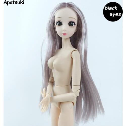 Pretty Black Eyes Dolls Body For 1/6 BJD Doll with Heads Long Grey Straight Hair for 11.5" DollHouse Accessory Kids DIY Toys