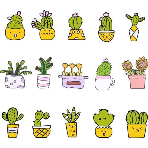 Cute Mini Cartoon Potted Plant Brooches Cactus Flower Enamel Pins Backpack Clothes Collar Lapel Pin Badge Jewelry Gifts for kids