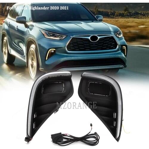 LED Dynamic DRL For Toyota Highlander 2020 2021 Headlights foglights cover auto Car Accessories Fog Lamp Decoration 2PCS