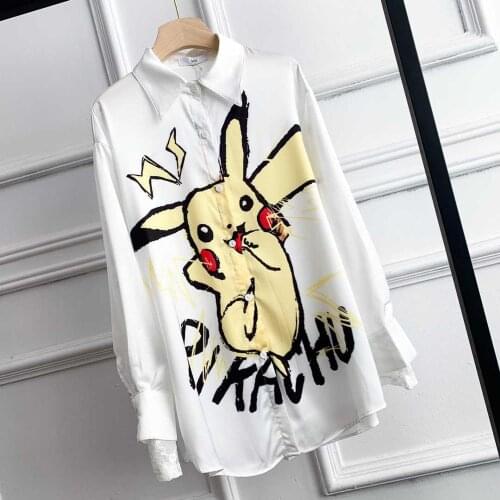 Loose Streetwear Women Spring Summer Long Shirts Blouses Cartoon Letters Printing blousa femininas Maxi Casual Tops Kimono NS453