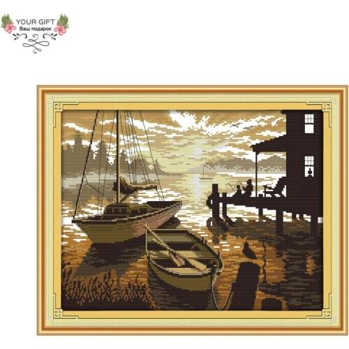Your Gift F456 Free Shipping Counted and Stamped Home Decor The Sunset Scenery Needlepoints Embroidery Cross Stitch Kits