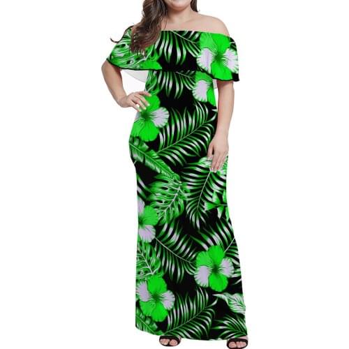 Dropshipping Polynesian Samoan Tribe Gradient Dress Printed Lotus Strapless Long Dress Print On Demand Ladies Sexy Summer Dress