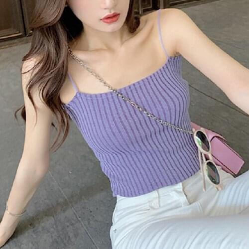 Vest Women Sleeveless Knit Vest Double Spaghetti Straps Plain Solid Color Camisole Casual Slim Tube Tank Top