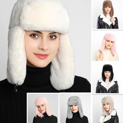 Winter Ski Hat Warm Earmuffs Thicken Ear-Flapped Hats Faux Fur Lei Feng Cap Russian Bomber Capsfor Men And Women