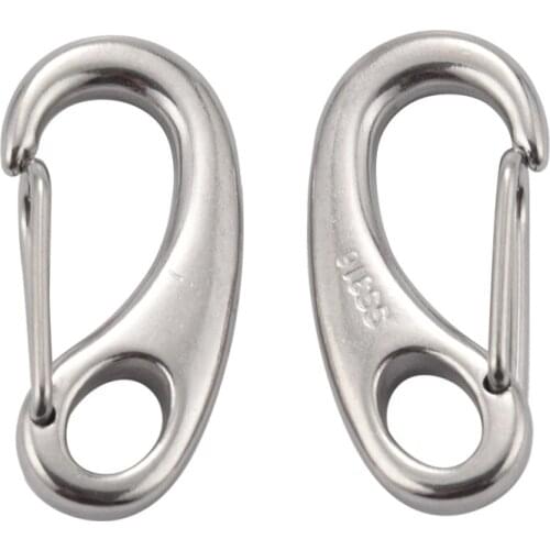 2PCS Boat Marine Stainless Steel Egg Shape Spring Snap Hook Clips Quick Carabiner Outdoor Buckle