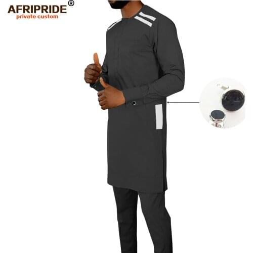 2019 African Men Clothing Set Dashiki Shirt and Ankara Pants Button Pocket Attire Wax Cotton Suit Outfit AFRIPRIDE A1916020