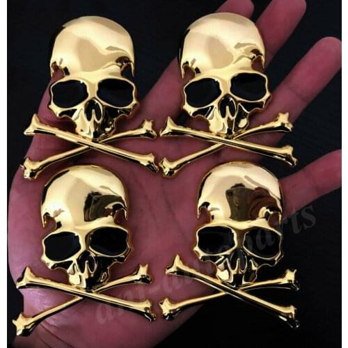 4pcs 3D Golden Metal Skull Skeleton Cross Car Trunk Emblem Badge Decal Sticker