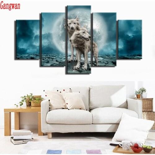 5pcs,5d diy diamond embroidery moon Wolves Pictures landsacpe,Cross Stitch diamond painting,mosaic picture of rhinestones decor