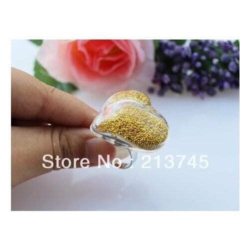 Free ship! 50sets/lot 30*35mm heart Glass Bubble & Ring set glass globe ring set glass vial pendant glass bottle charm pendant
