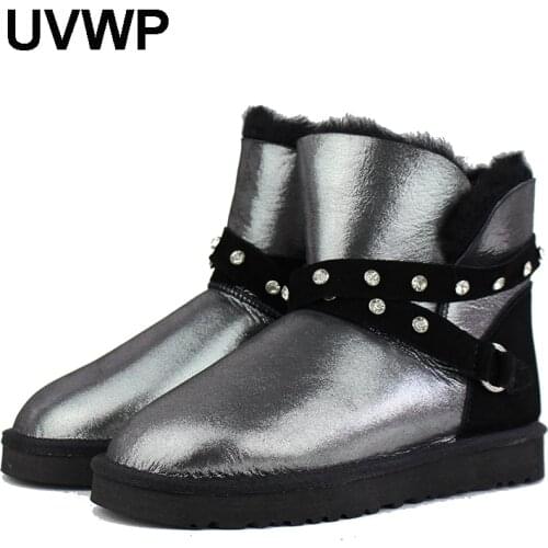 UVWP New Fashion Snow Boots for Women 100% Genuine Sheepskin Leather Winter Boots Warm Ankle Boots Natural Fur Women Boots