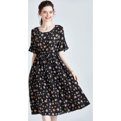 Black Yellow Leaves Floral Silk Dresses Women 2021 Summer Long Casual Sexy Office Work Daily Dress Plus Size Slim Fit A Line