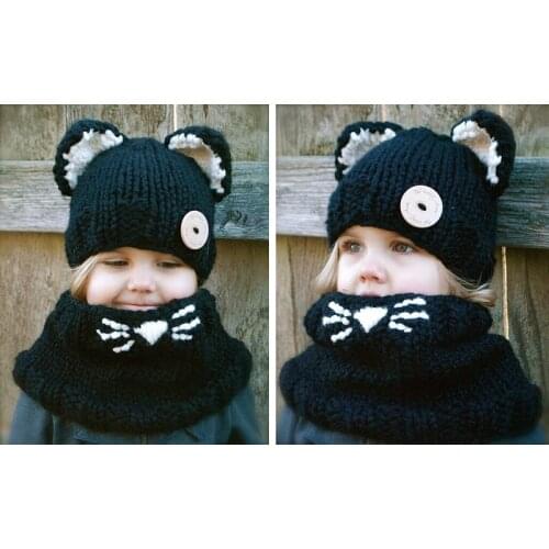 Baby Girl Boy Toddler Infant Panda Knit Hat Cap +Scarf Muffler Fox Cartoon Bebe Beanie Kids Boys Hats Caps Scarves Accessories