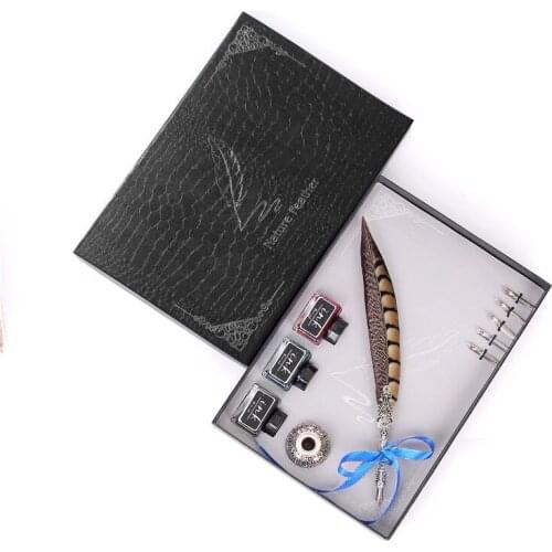 European Retro Feather Pen Birthday Gift Valentines Day Gift Pen Manufacturers Five Pen Holder Plus Three Ink Stationery Set