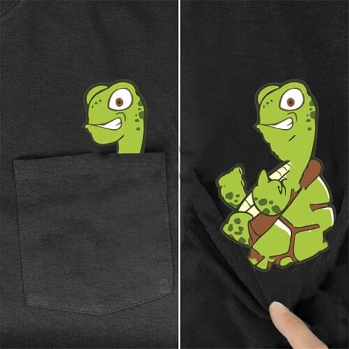 CLOOCL T-Shirt Summer Pocket Turtle Printed T-shirt Men for Women Shirts Tops Funny Cotton Black Tees