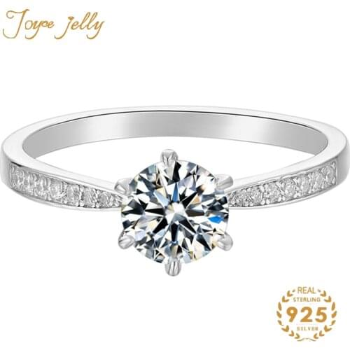 JoyceJelly Classic 925 Sterling Silver Moissanite Ring 1ct 6.5mm D color Lab Diamond jewelry Simple style Anniversary Ring