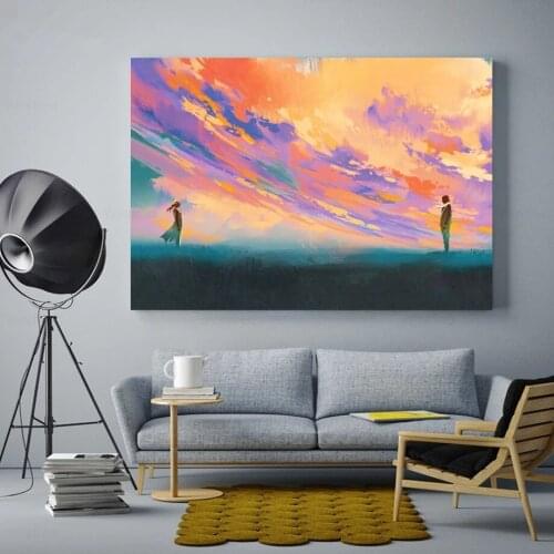 Sunset Landscape Wall Art Oil Painting Nordic Posters and Prints Canvas Painting Boy Girl Couple Wall Pictures for Room Decor