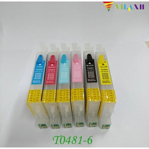 Vilaxh T0481 - T0486 Refillable Ink Cartridge For Epson Stylus R200 R300 R340 R300 R300M R320 RX500 RX600 RX620 RX640