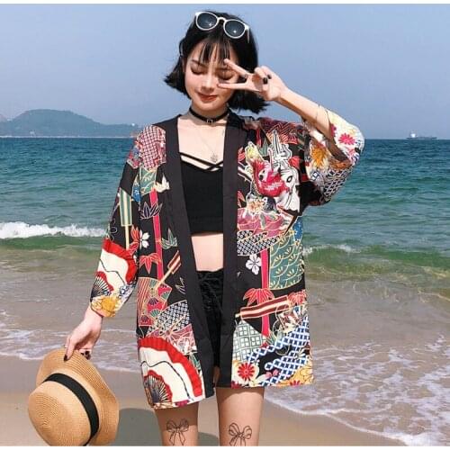 Kimonos Woman 2021 New Japanese Comics Kimono Cardigan Cosplay Shirt Blouse For Women Japanese Yukata Female Summer Beach Kimono