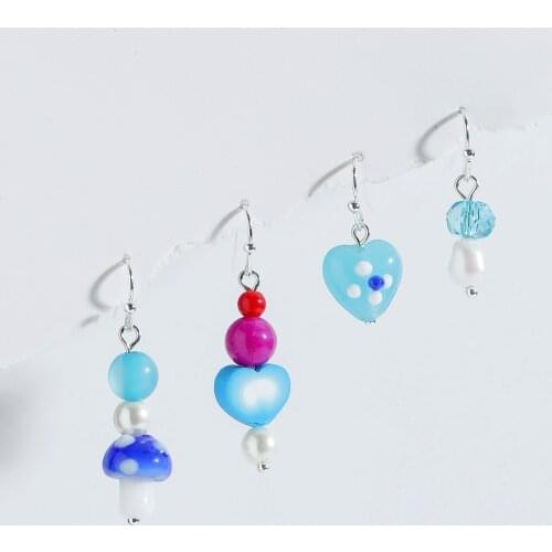 LUNA CHIAO Women Fashion Jewelry Heart Mushroom Unmatch Drop Dangle Earring Set