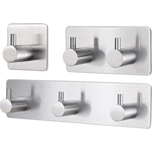 Stainless Steel Coat Hook Heavy Duty Rustproof Storage Hanger Kicthen Bathroom Accessories Hanging Hooks Self Adhesive Rack