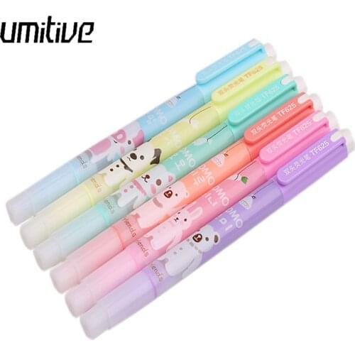 Umitive 6 PCS/set Double Head Cartoon Highlighter Marker Pen Office School Supplies For Permanent Painting Art Photo Album
