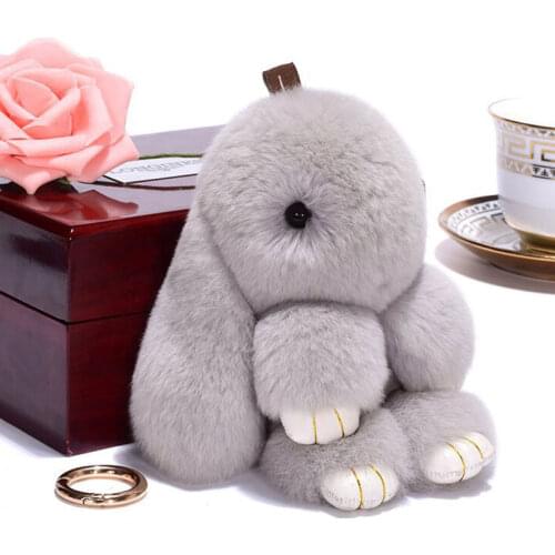 Cute Plush Bunny Keychain Women Fur Pom Pom Angel Rabbit Key Ring Hare Pompom Plush Dolls Toy Girls Bag Car Key Pendant 13cm
