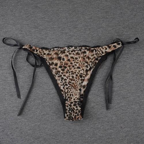 Fashion Sexy Leopard Thong Women Lace Bow Strappy Sexy Lingerie Panties Female T-Pants G-String