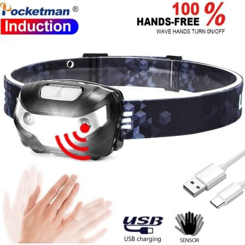 30000Lm Powerfull Headlamp Rechargeable LED Headlight Body Motion Sensor Head Flashlight Camping Torch Light Lamp With USB