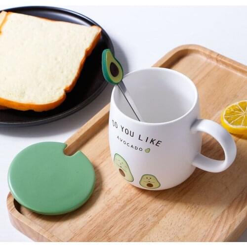 Cartoon Cup 420ml Japanese Style Cute Avocado Ceramic Cup Water Cup with Lid Spoon Couple Mug Custom Coffee Cup Milk Juice Cup