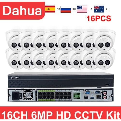 Dahua CCTV Kit 16CH 16POE NVR5216-16P-4KS2 6MP HD IPC-HDW4631C-A Built-in Mic APP IP67 H.265 CCTV Surveillance System Dahua set