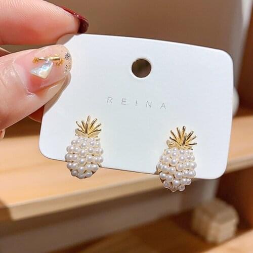 New Arrival Trendy Pineapple Simulated-pearl For Women Retro Temperament Metal Party Pendiente Gifts