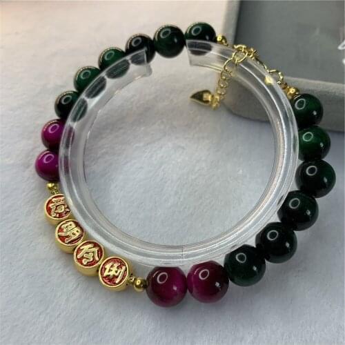 New Fashion Classic Round Beads 8mm Pendant Bracelet Natural Green Tiger Eye Stone Womens Jewelry Chain Gift 7.5inch Y880