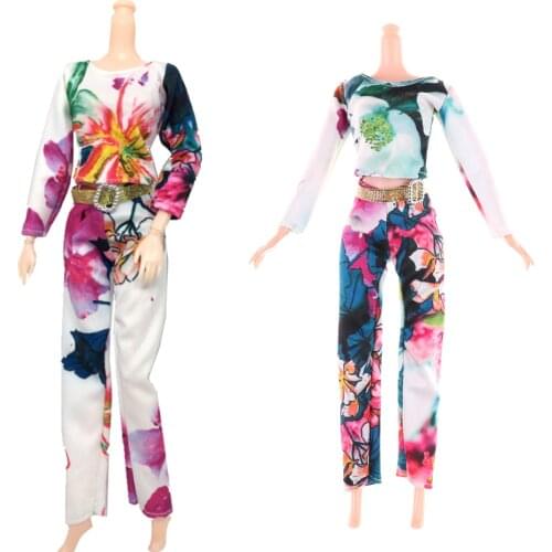 One Set Doll outfit Print Flower Long trousers + Tops Handmade Party Outfit For Doll 28CM-30CM Fashional Design