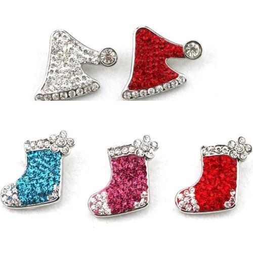Factory wholesale high quality Christmas Diy Snap Buttons Full Rhinestone Xmas Stocking Hat Metal Button Charms Jewelry Gift