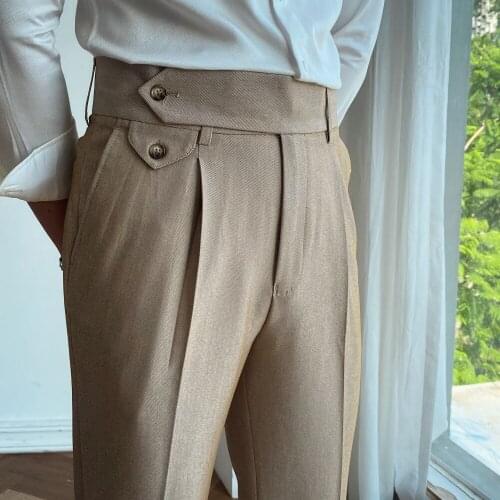 Autumn Mens Trousers High-waist Straight Drape Casual Business Dress Pants Office Social Wedding Streetwear Fashion Long Pants
